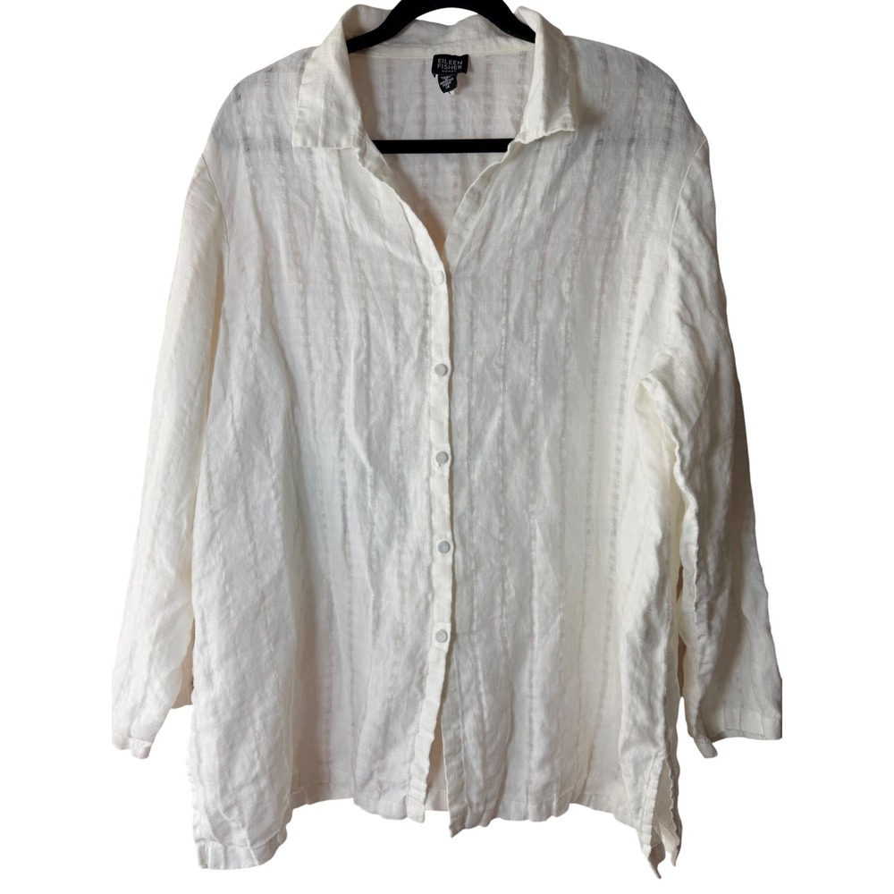 Eileen Fisher Irish Linen Button Down Shirt White Size 1X